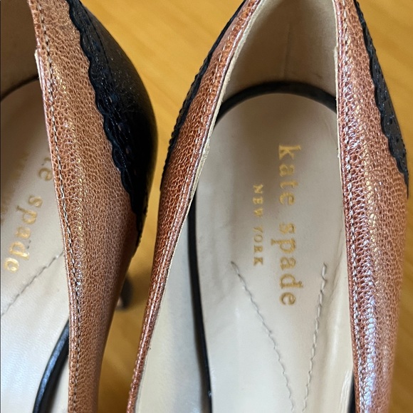 Kate Spade designer Black and Tan Peep Toe Heels made in Italy 7B - Picture 7 of 11